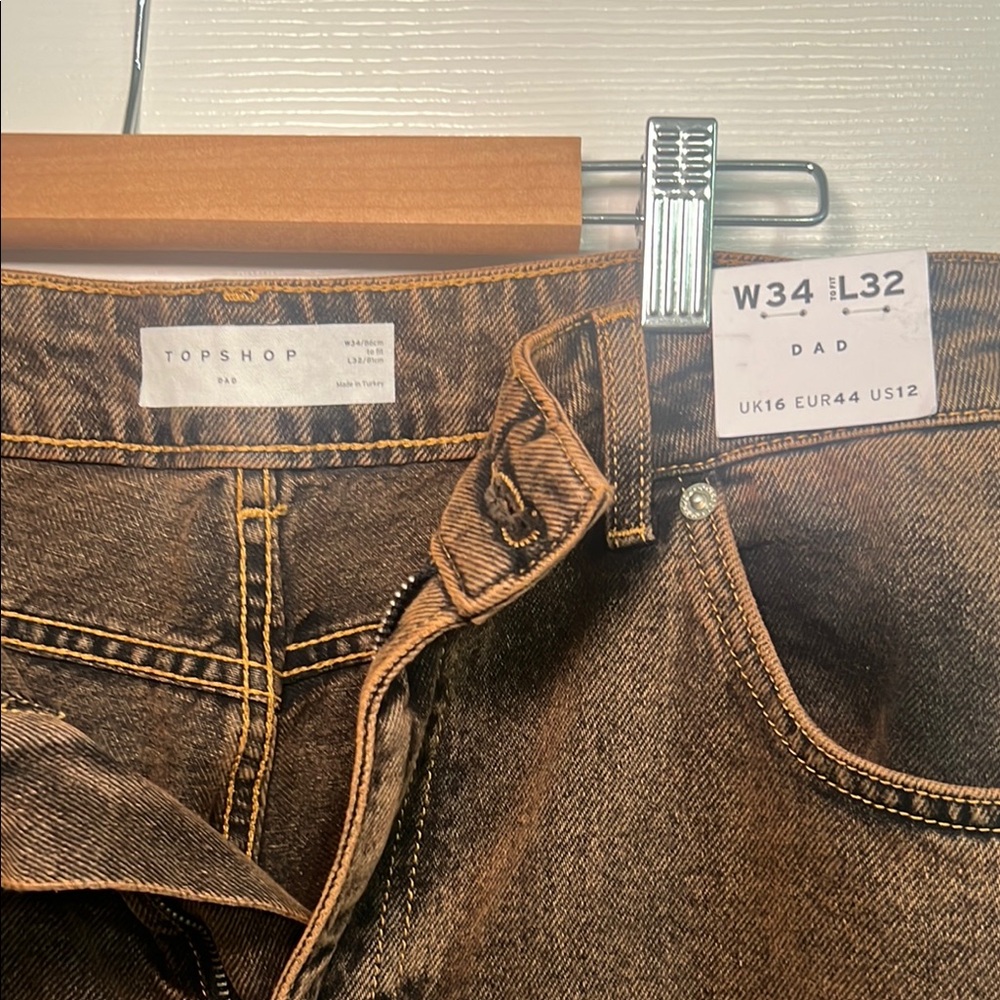 Topshop Brown Relaxed Jeans with Vintage Distressing